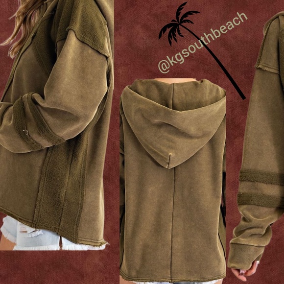 EASEL "Keep You Happy" Lux Brushed Cotton Blend Loose Pullover Hoodie Mix Fabric - Picture 12 of 16